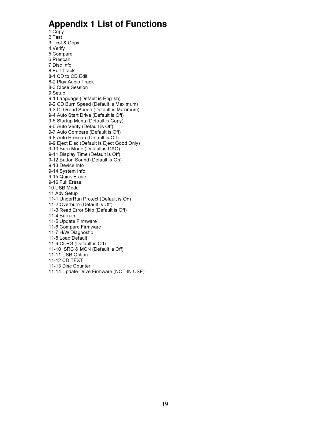 MicroBoards Technology QD-MultiDrive, QD-125, QD-127, QD-123 user manual Appendix 1 List of Functions 