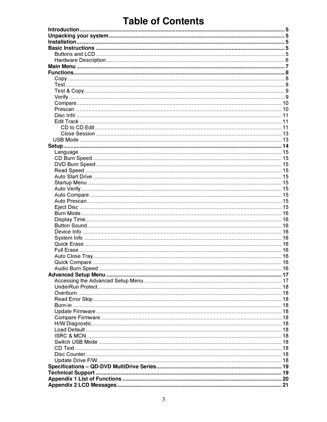 MicroBoards Technology QD-DVD 123, QD-DVD 125, QD-DVD 127 user manual Table of Contents 