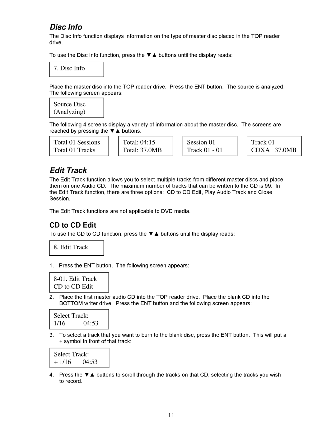 MicroBoards Technology QD-DVD user manual Disc Info, Edit Track 