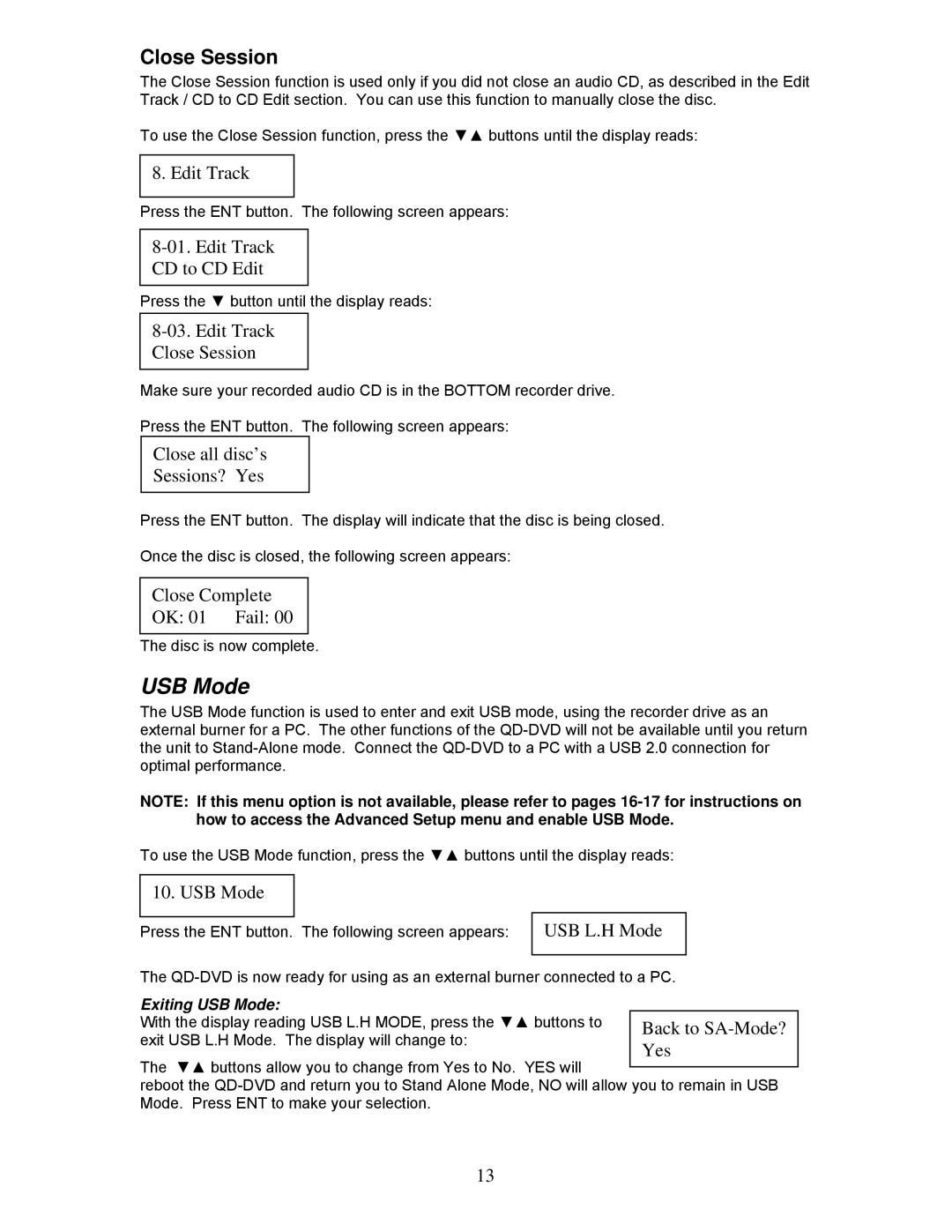 MicroBoards Technology QD-DVD user manual USB Mode 