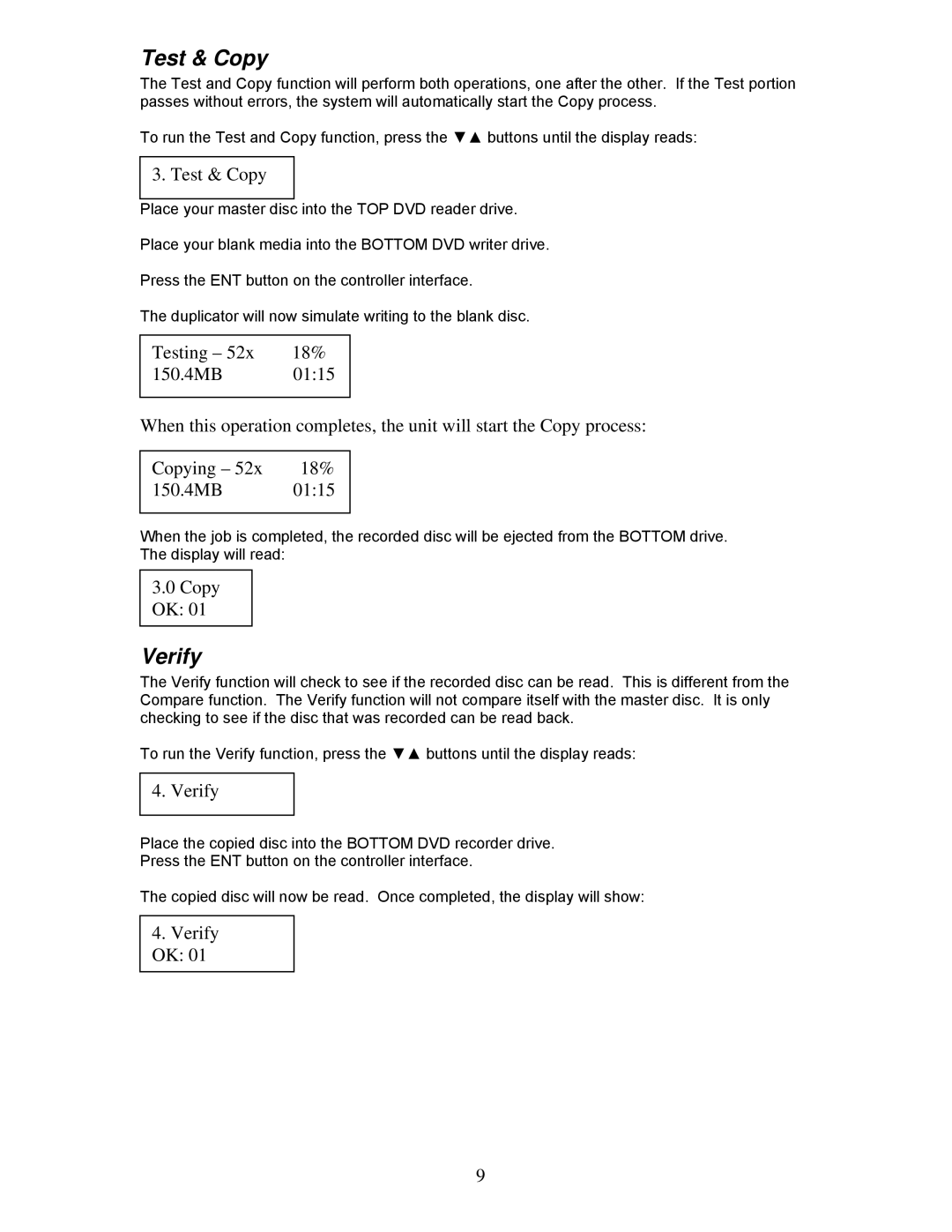 MicroBoards Technology QD-DVD user manual Test & Copy, Verify OK 