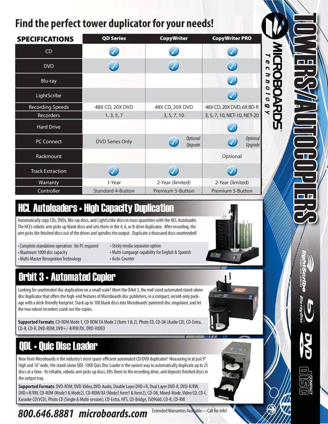 MicroBoards Technology LightScribeTowers, QD Series HCL Autoloaders High Capacity Duplication, Orbit 3 Automated Copier 