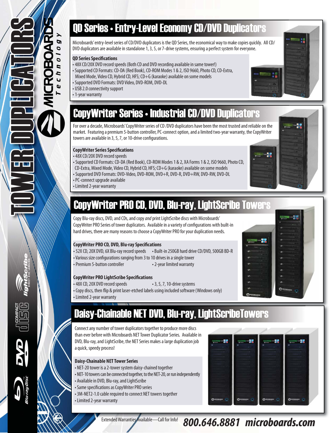 MicroBoards Technology CopyWriter PRO DVD warranty QD Series Entry-Level Economy CD/DVD Duplicators, Tower Duplicators 