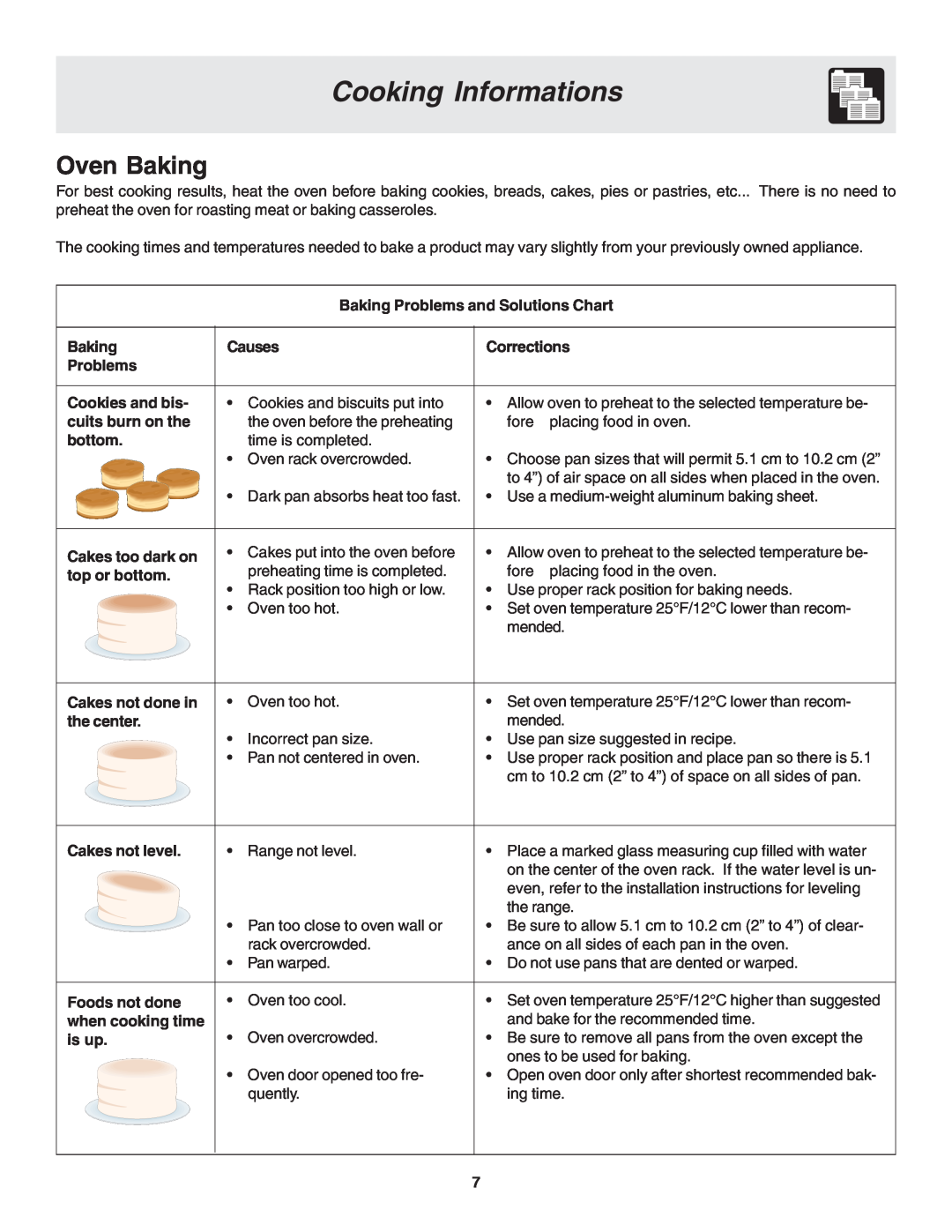 MicroFridge FGB24L2EC manual Cooking Informations, Oven Baking 