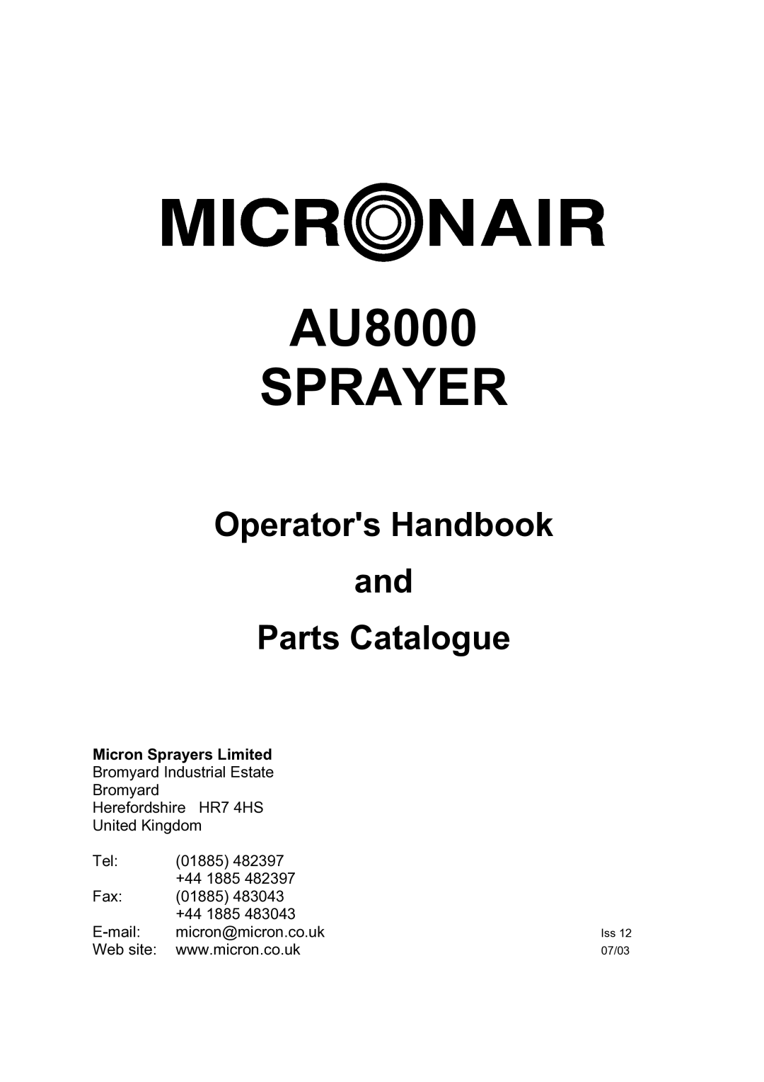 Micron Technology AU8000 manual Sprayer 