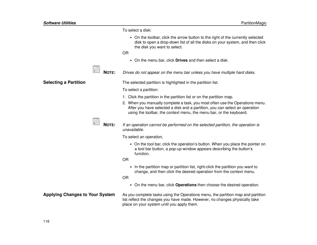 Micron Technology Transport LT warranty Selecting a Partition, Applying Changes to Your System 