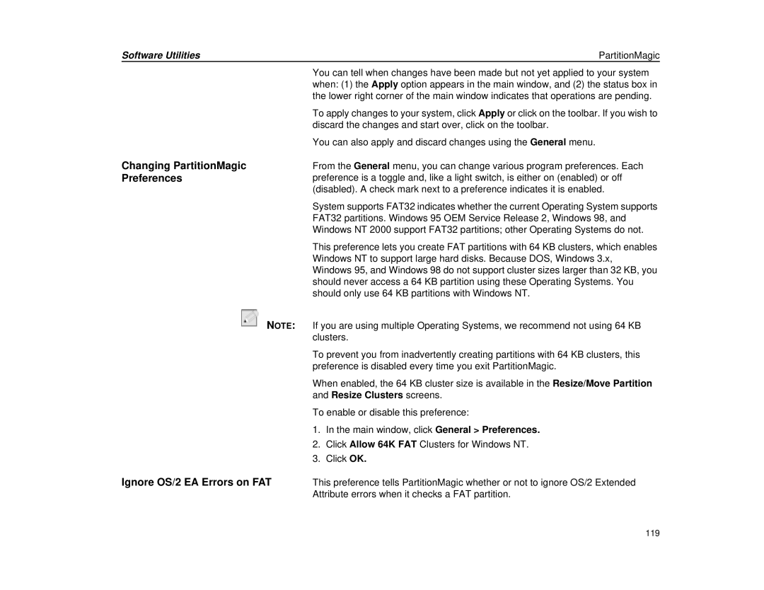 Micron Technology Transport LT warranty Changing PartitionMagic Preferences, Ignore OS/2 EA Errors on FAT 