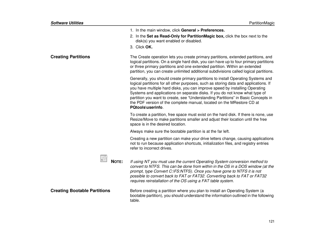 Micron Technology Transport LT warranty Creating Partitions, Creating Bootable Partitions 