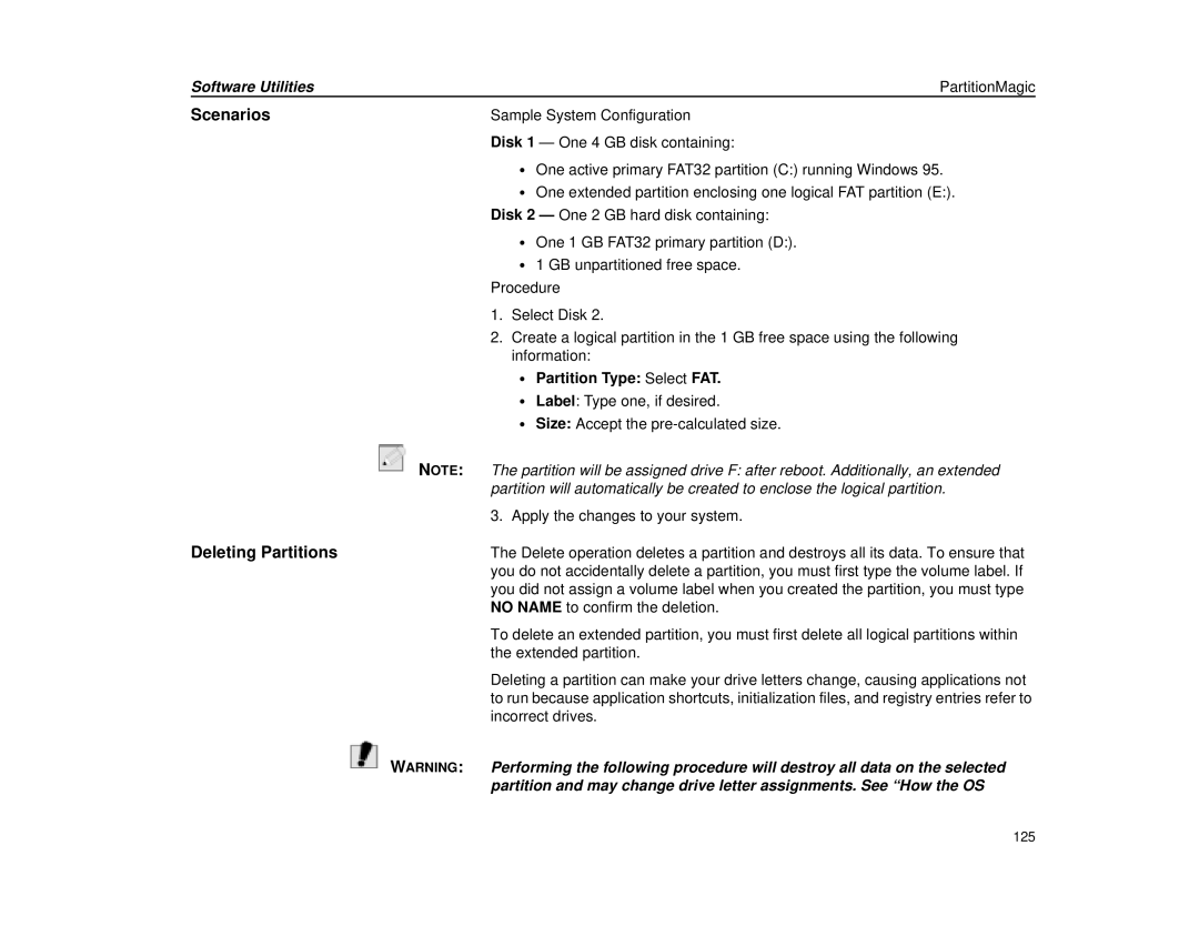 Micron Technology Transport LT warranty Scenarios, Deleting Partitions, Partition Type Select FAT 