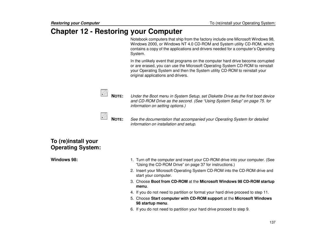 Micron Technology Transport LT warranty Restoring your Computer, To reinstall your Operating System, Windows 