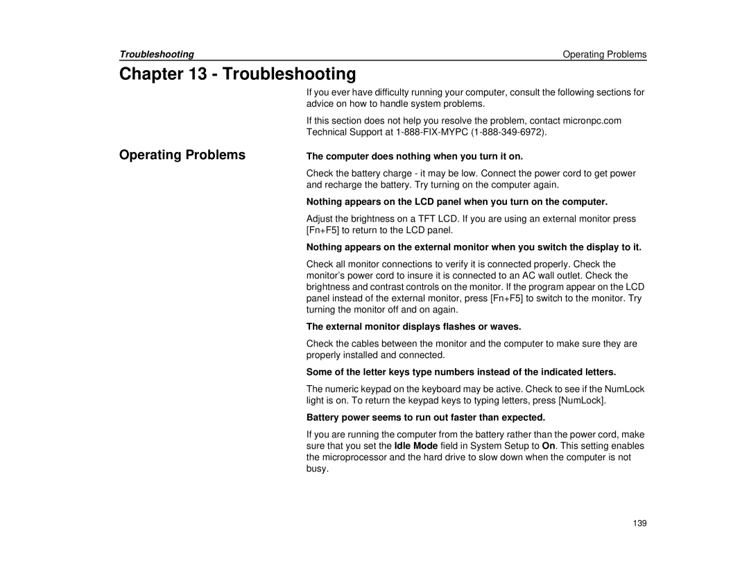 Micron Technology Transport LT warranty Troubleshooting Operating Problems 