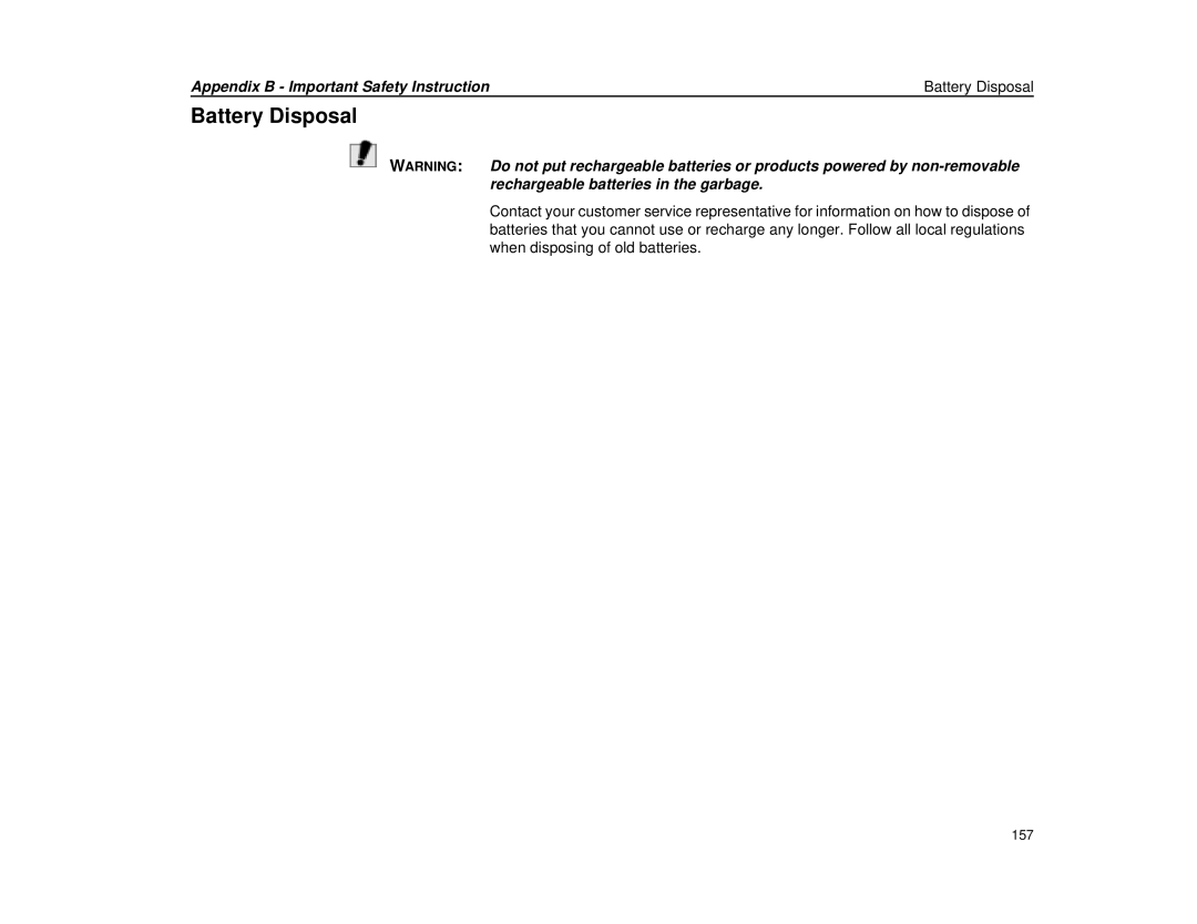 Micron Technology Transport LT warranty Appendix B Important Safety Instruction Battery Disposal 