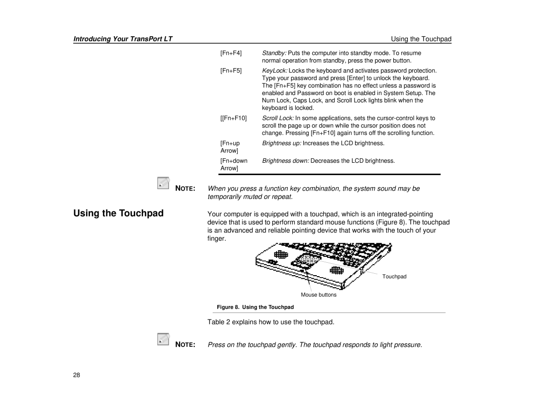 Micron Technology Transport LT warranty Using the Touchpad 