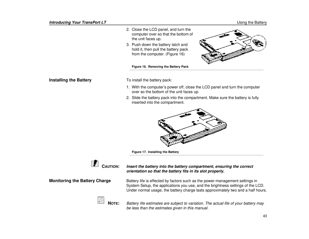 Micron Technology Transport LT warranty Installing the Battery, Orientation so that the battery fits in its slot properly 