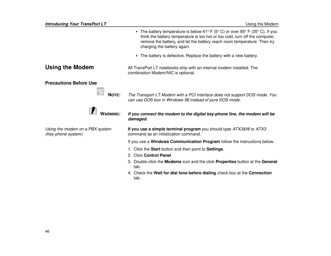 Micron Technology Transport LT warranty Precautions Before Use, Introducing Your TransPort LT Using the Modem 