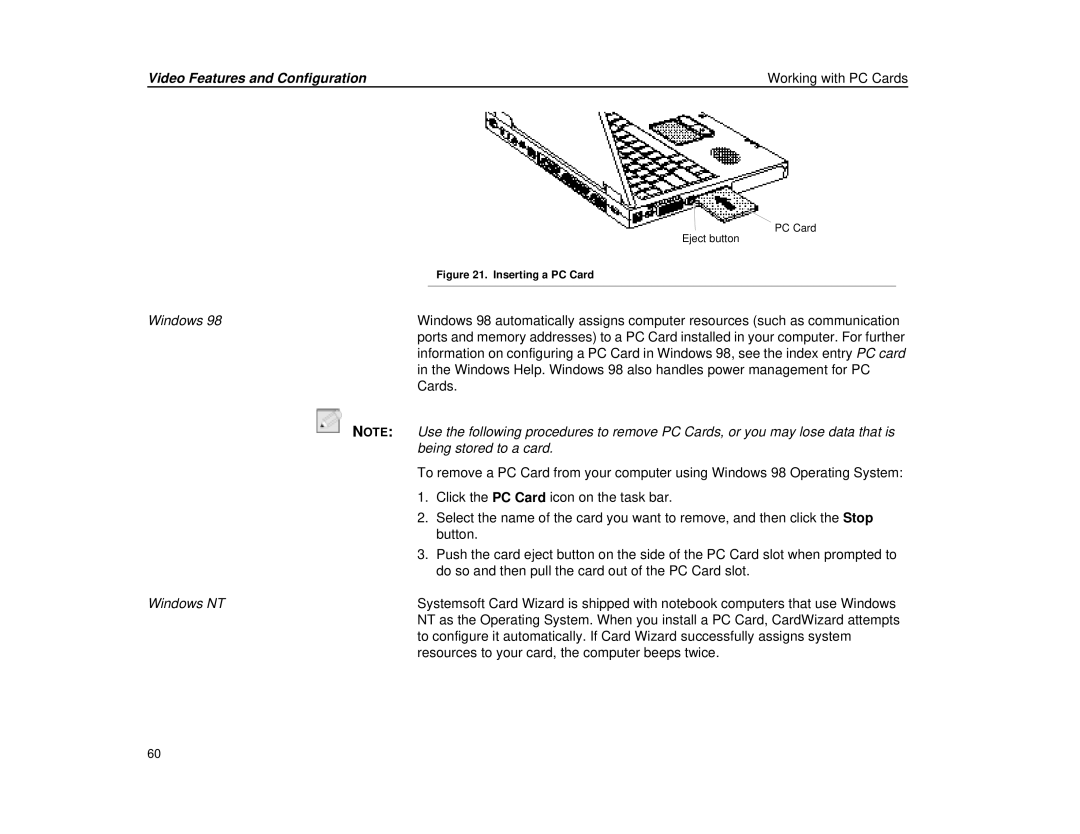 Micron Technology Transport LT warranty Inserting a PC Card 