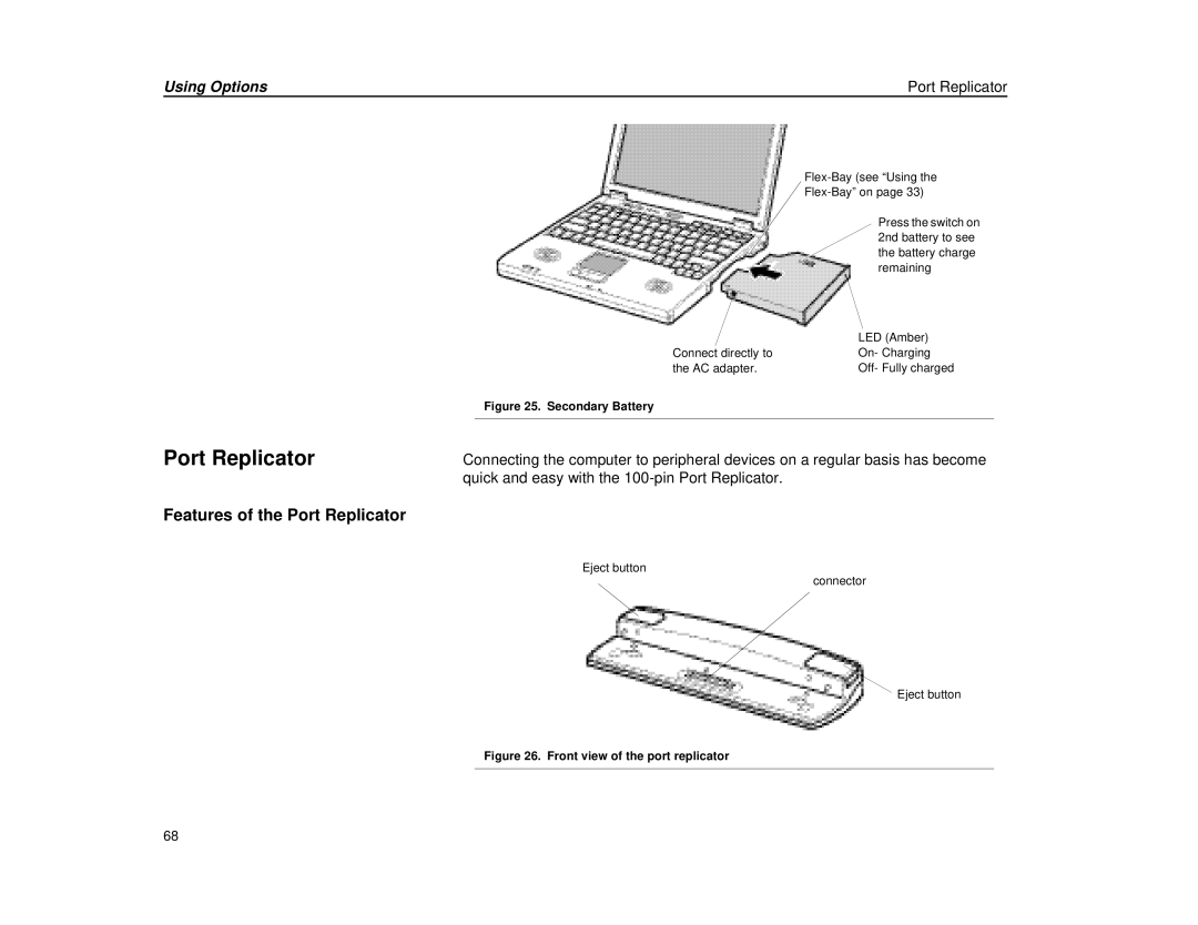 Micron Technology Transport LT warranty Features of the Port Replicator, Using Options Port Replicator 