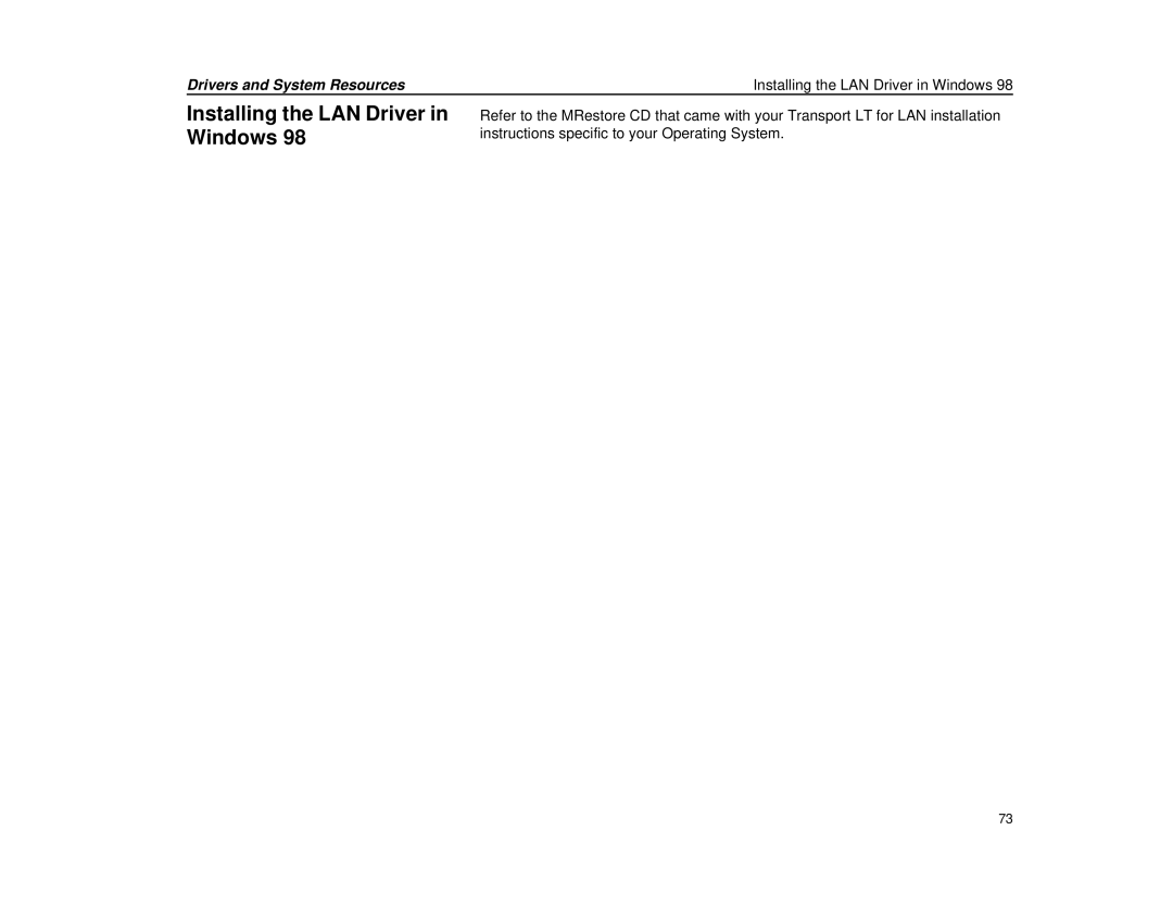 Micron Technology Transport LT warranty Installing the LAN Driver in Windows 