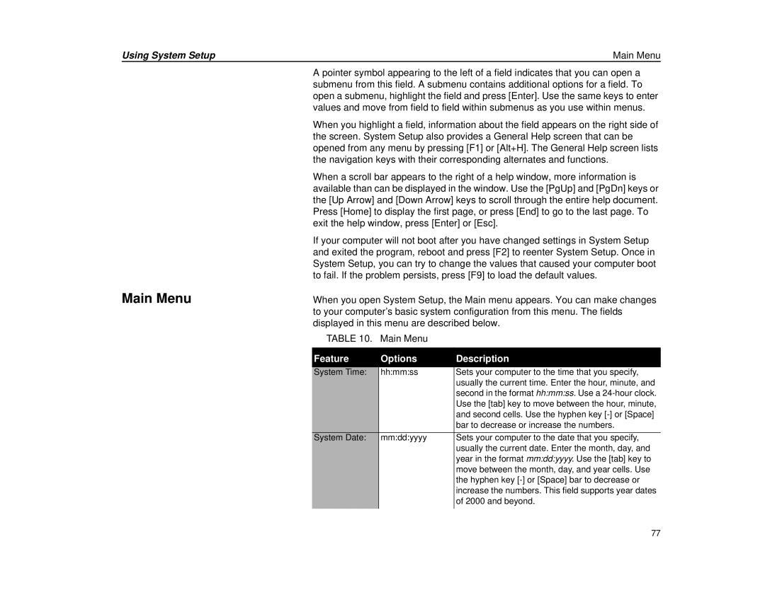 Micron Technology Transport LT warranty Using System Setup Main Menu 