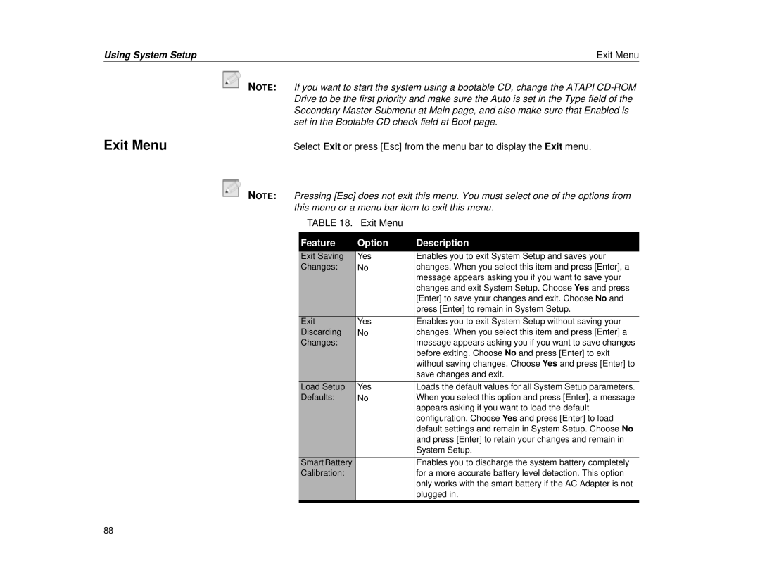 Micron Technology Transport LT warranty Using System Setup Exit Menu 