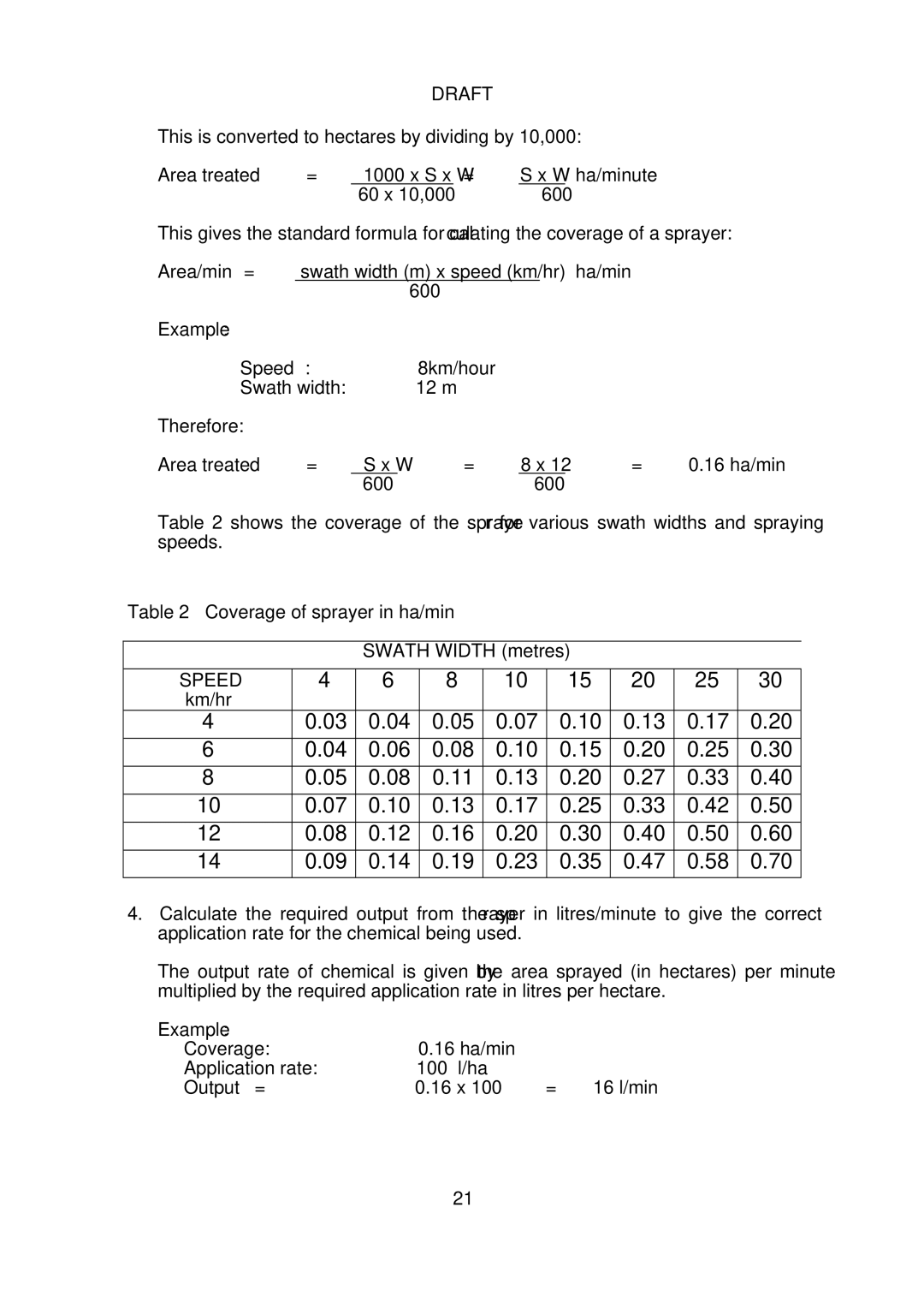 Micron Technology Turbofan instruction manual Example, Coverage of sprayer in ha/min 