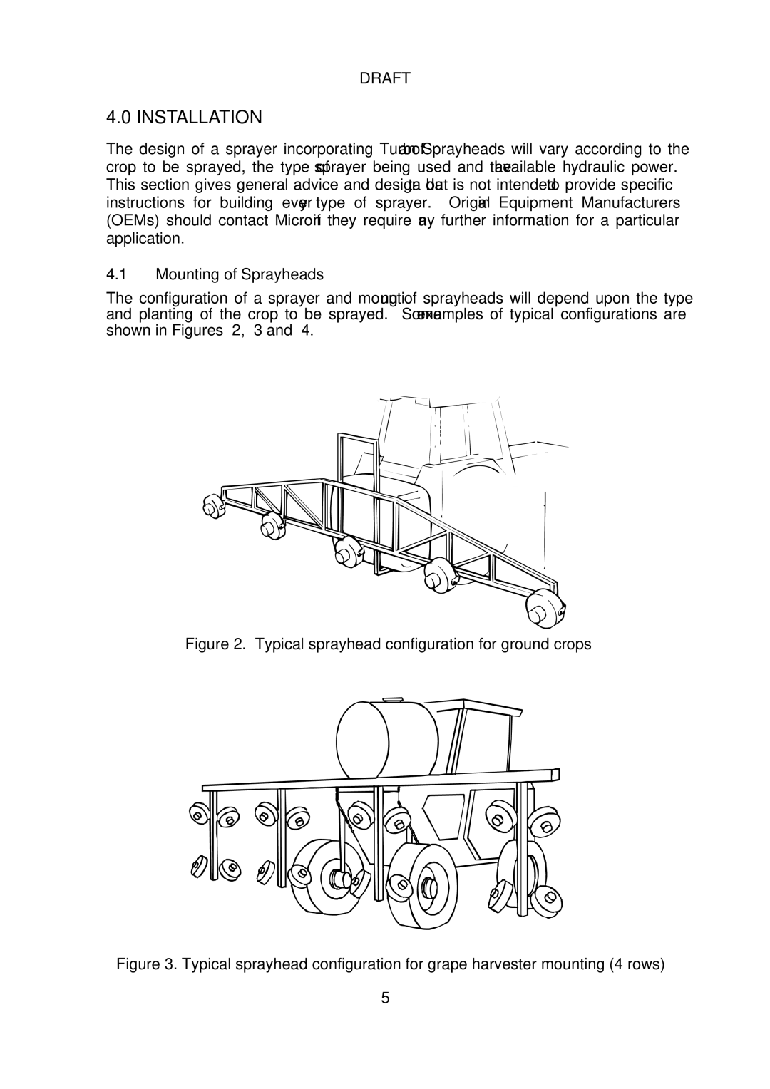 Micron Technology Turbofan instruction manual Mounting of Sprayheads, Typical sprayhead configuration for ground crops 