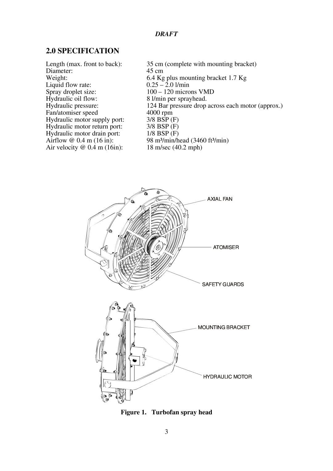 Micron Technology instruction manual Specification, Draft, Turbofan spray head 