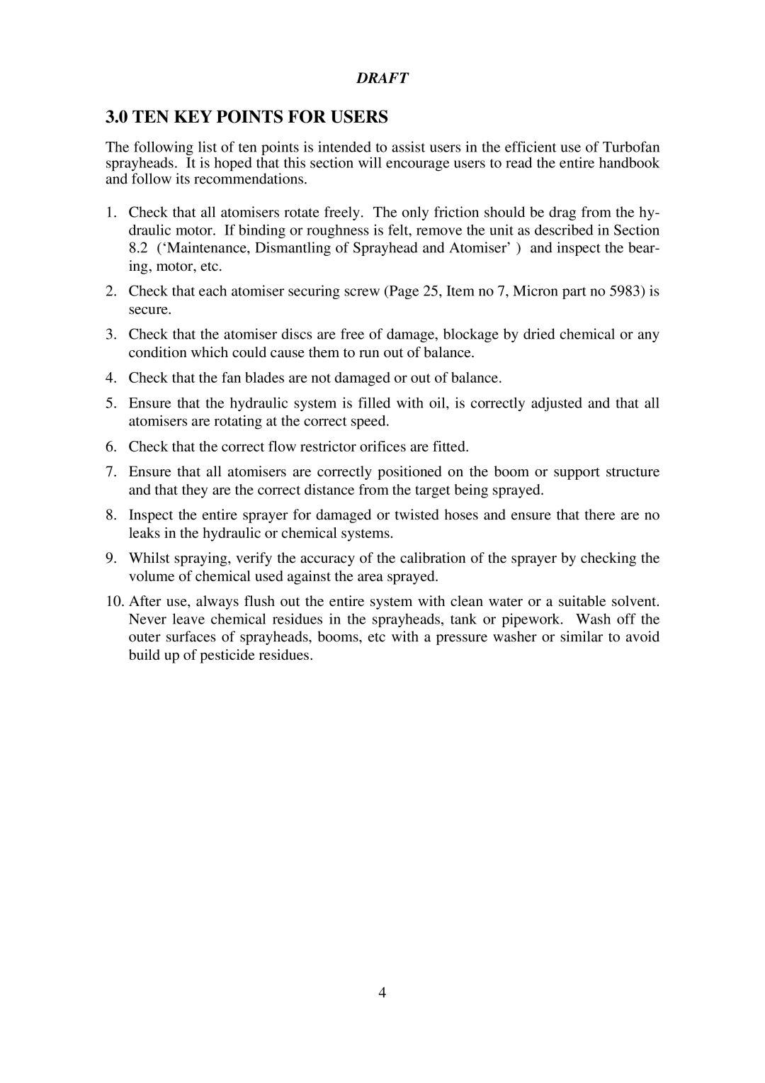 Micron Technology Turbofan instruction manual Ten Key Points For Users, Draft 