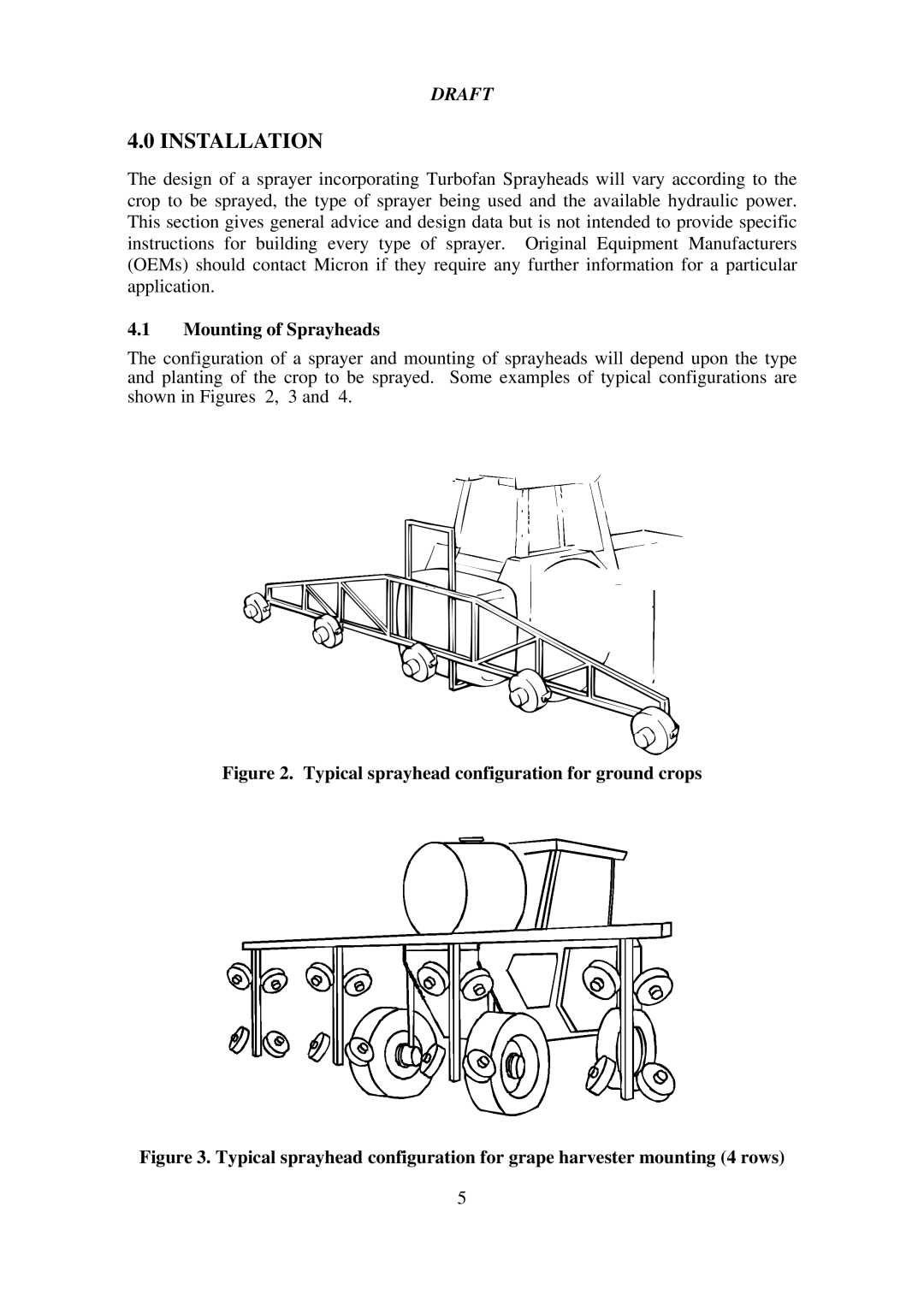 Micron Technology Turbofan instruction manual Installation, Draft, 4.1Mounting of Sprayheads 