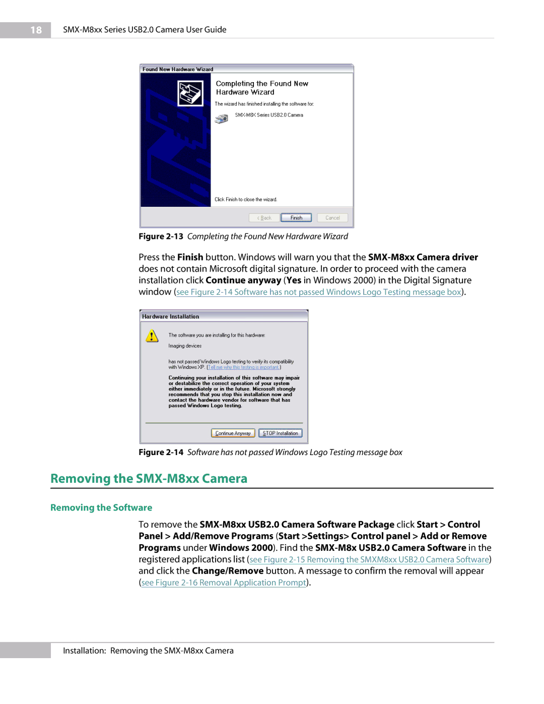 Micron Technology USB Camera manual Removing the SMX-M8xx Camera, Removing the Software 