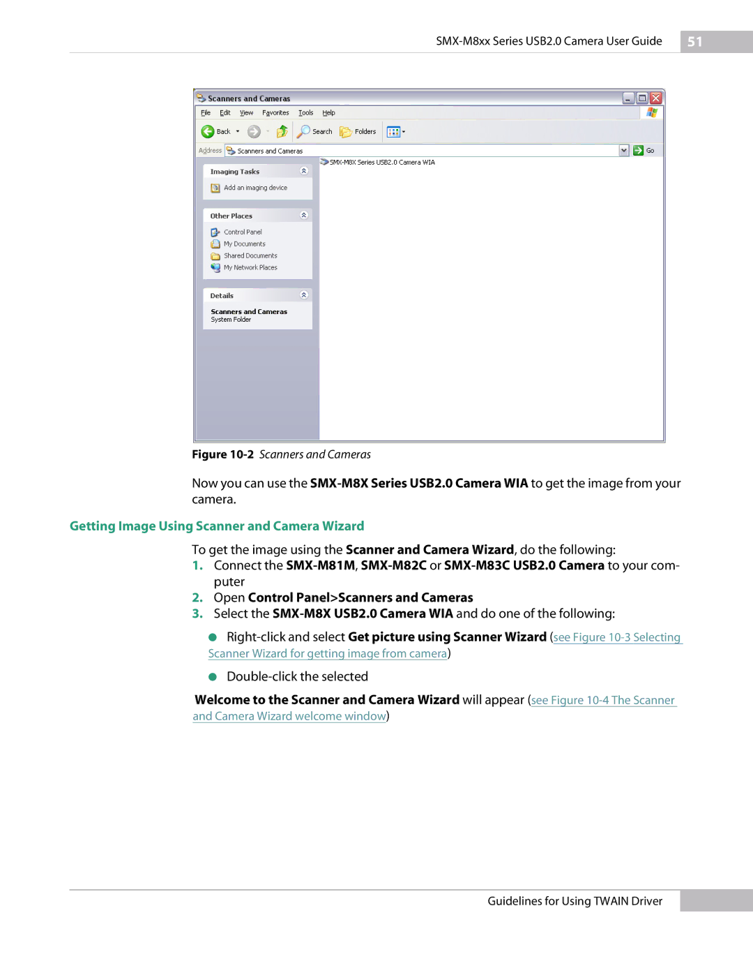 Micron Technology USB Camera manual Getting Image Using Scanner and Camera Wizard, Open Control PanelScanners and Cameras 