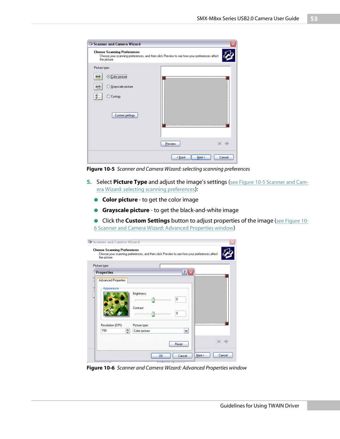 Micron Technology USB Camera manual 5Scanner and Camera Wizard selecting scanning preferences 