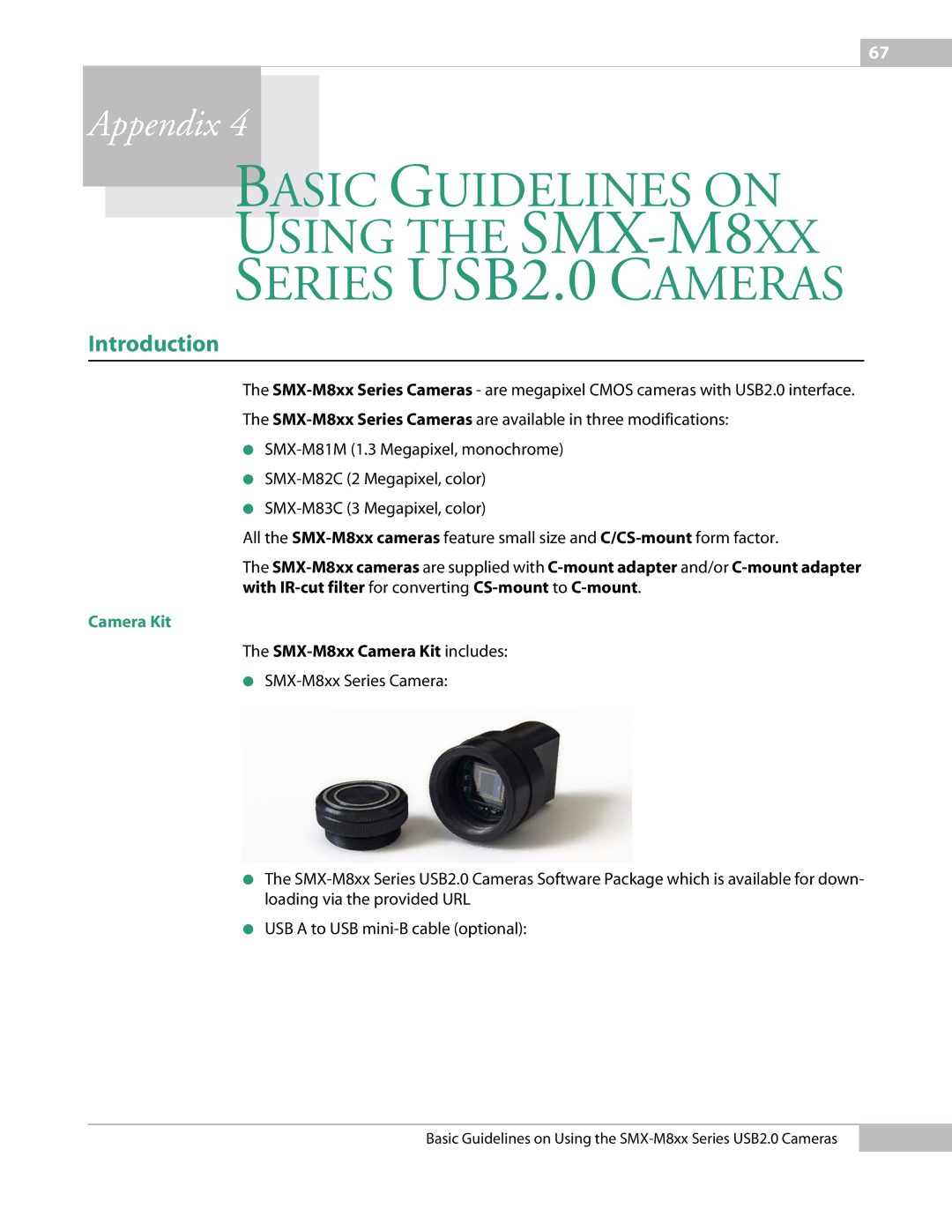 Micron Technology USB Camera manual Introduction, SMX-M8xx Camera Kit includes 