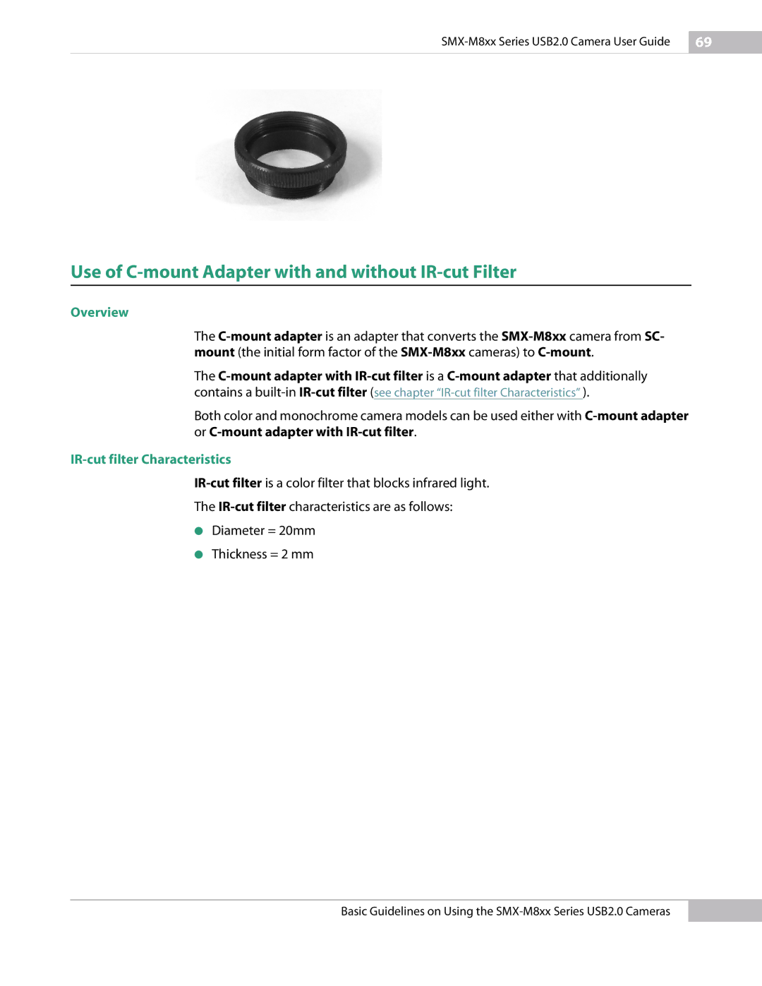 Micron Technology USB Camera manual Use of C-mount Adapter with and without IR-cut Filter, Overview 