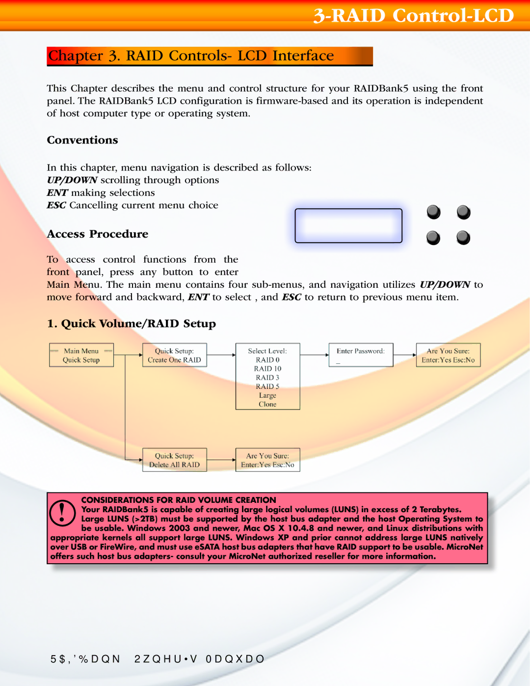 MicroNet Technology 5 manual RAID Control-LCD, RAID Controls- LCD Interface, Conventions, Access Procedure 