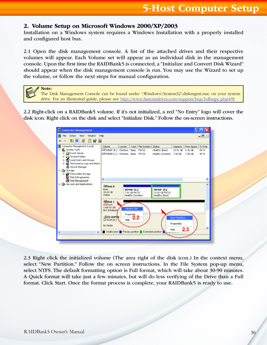 MicroNet Technology 5 manual Volume Setup on Microsoft Windows 2000/XP/2003 