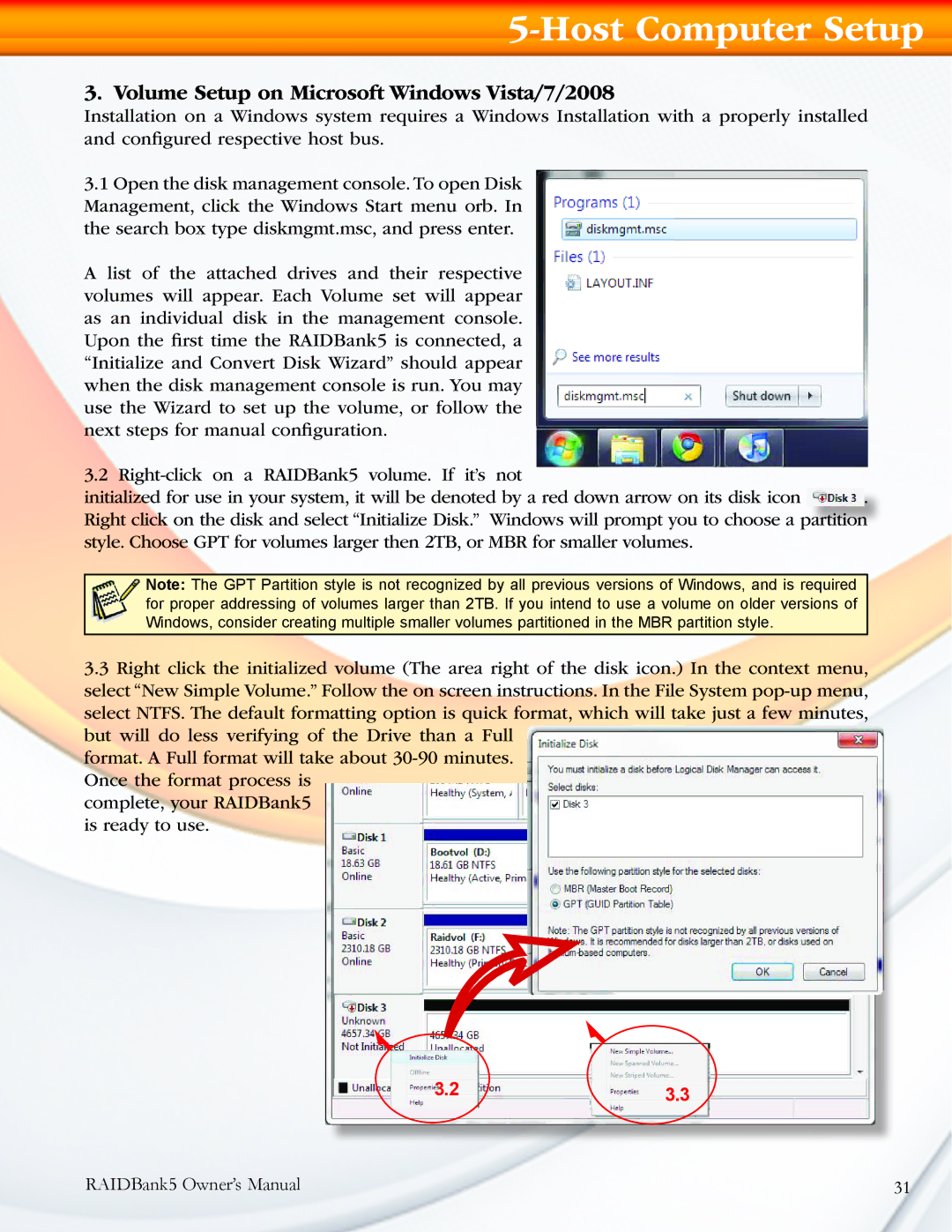 MicroNet Technology 5 manual Volume Setup on Microsoft Windows Vista/7/2008 