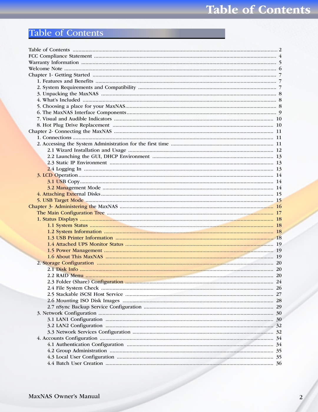 MicroNet Technology MaxNAS manual Table of Contents 