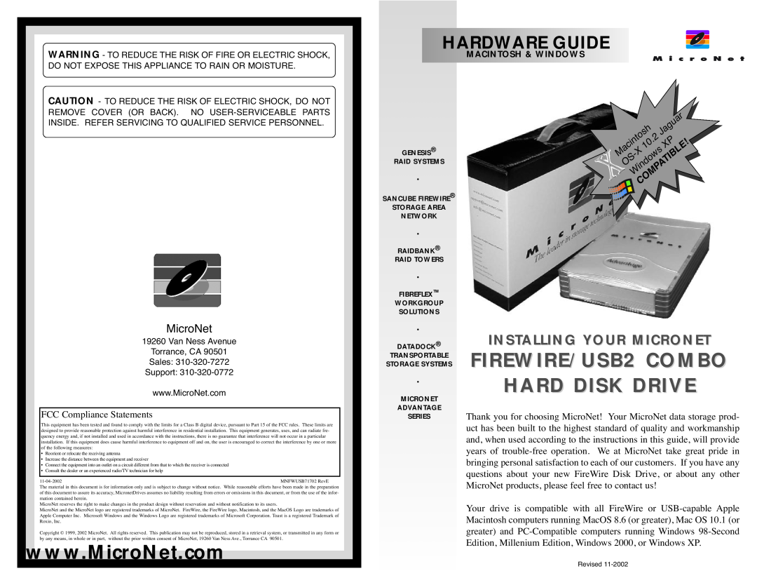 MicroNet Technology MNFWUSB71702 user service FIREWIRE/USB2SB2 COMBOCOMBO HARD DISKISK DRIVEDRIVE, Hardware Guide, Jaguar 