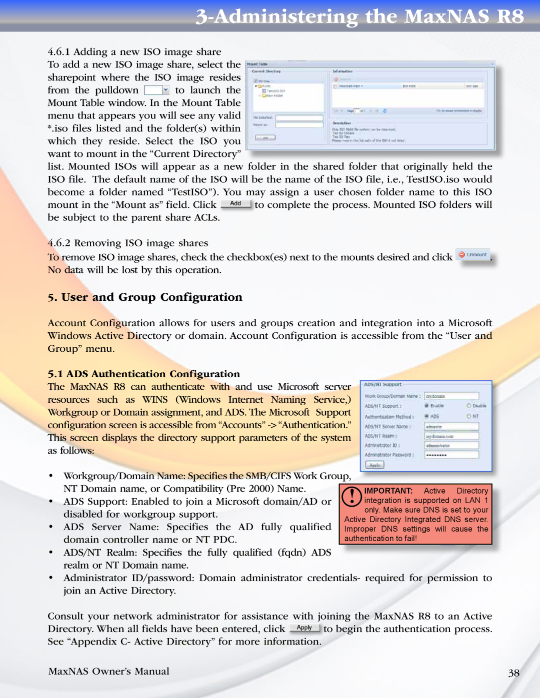 MicroNet Technology R8 manual User and Group Configuration, ADS Authentication Configuration 