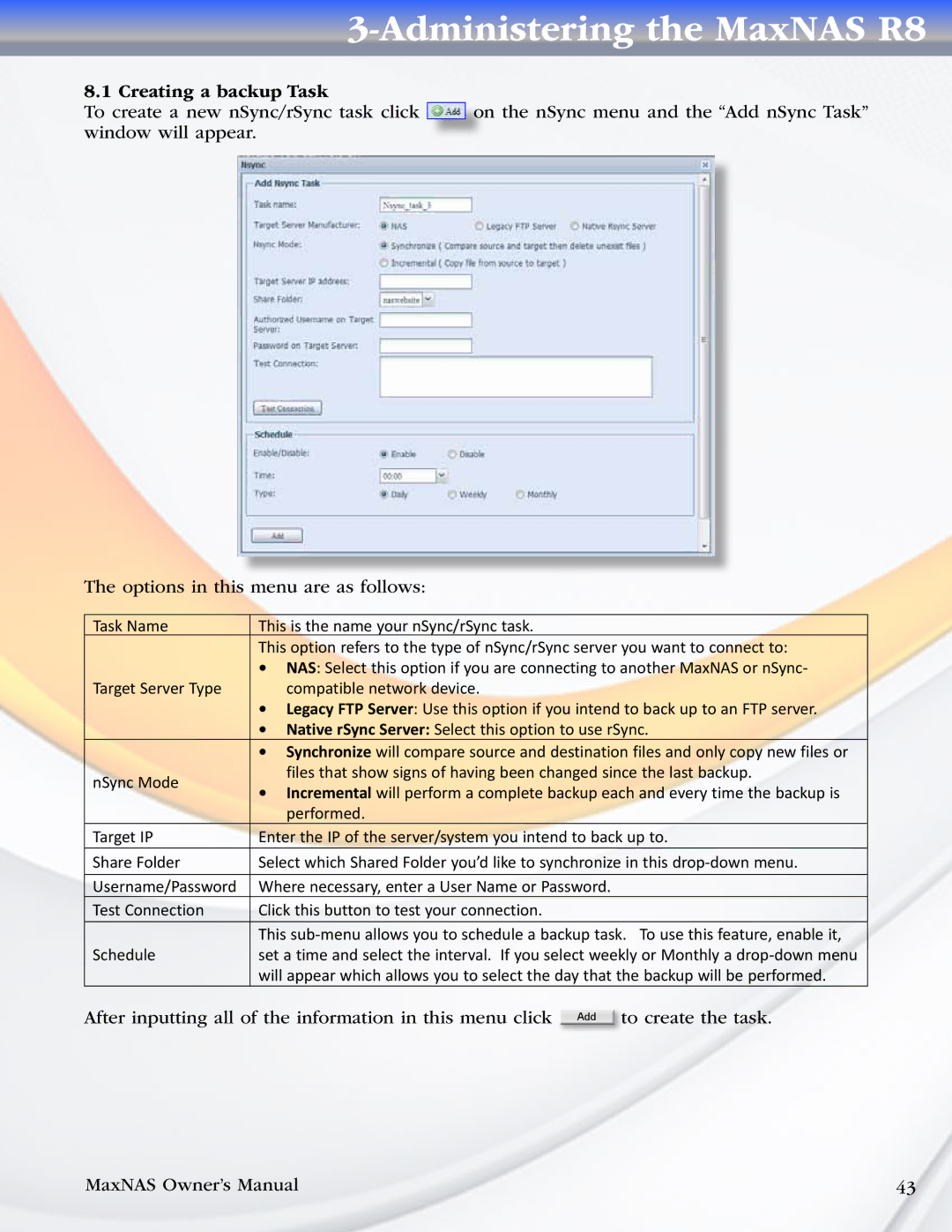 MicroNet Technology R8 manual Creating a backup Task 