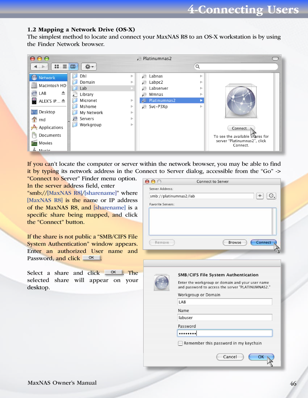 MicroNet Technology R8 manual Mapping a Network Drive OS-X 