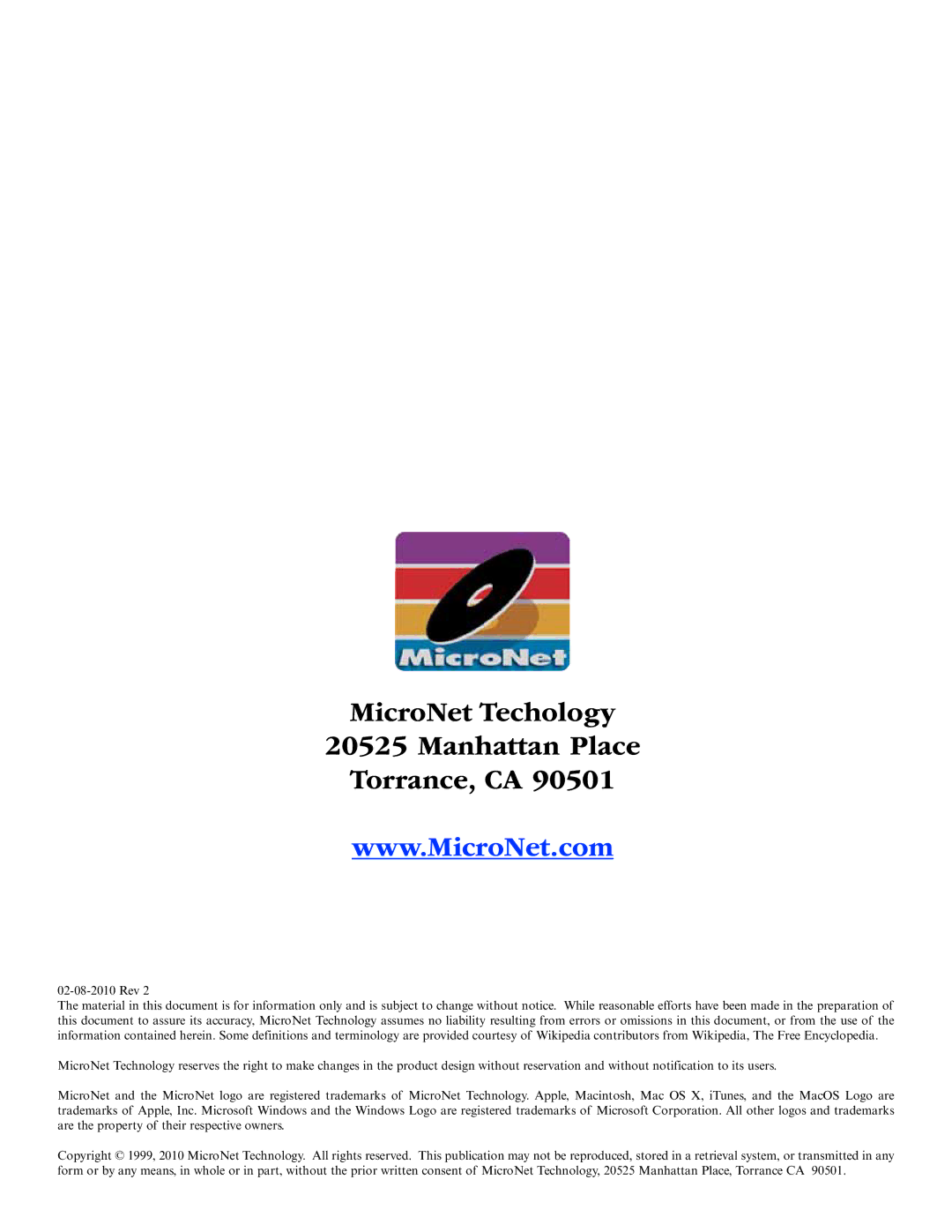 MicroNet Technology R8 manual MicroNet Techology Manhattan Place Torrance, CA 