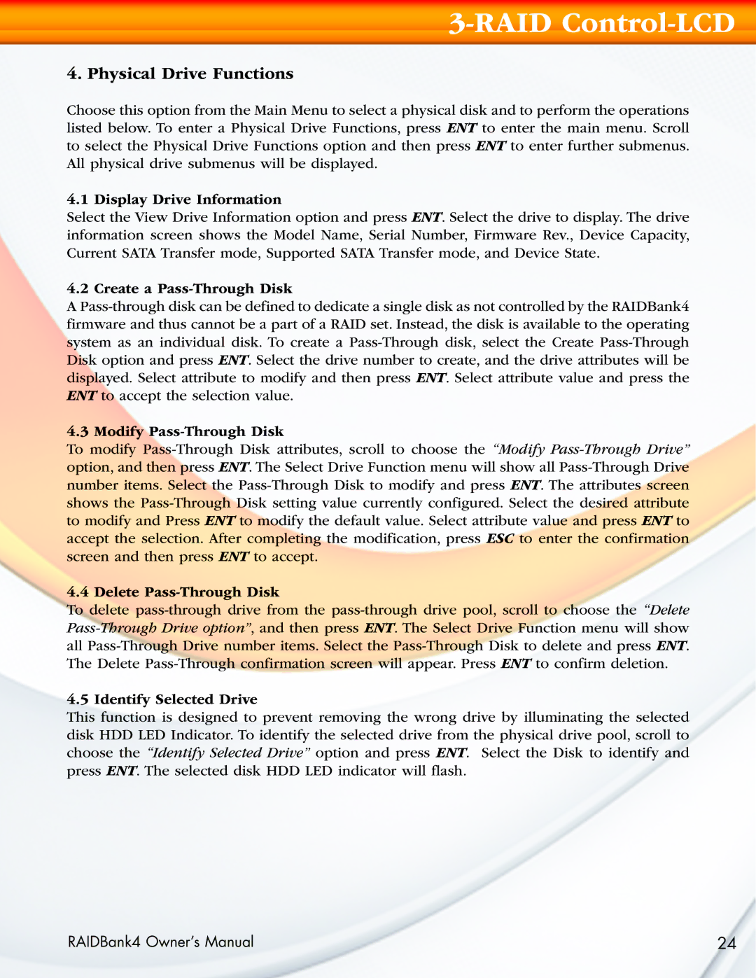 MicroNet Technology RAIDBank4 manual Physical Drive Functions 