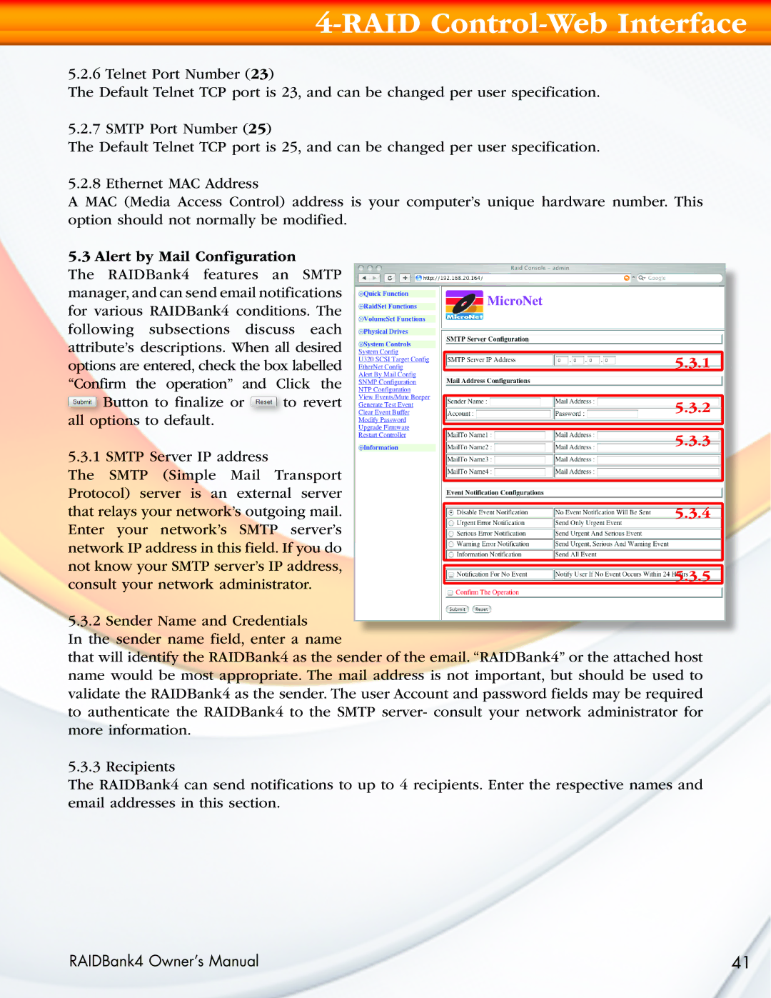 MicroNet Technology RAIDBank4 manual Alert by Mail Configuration 