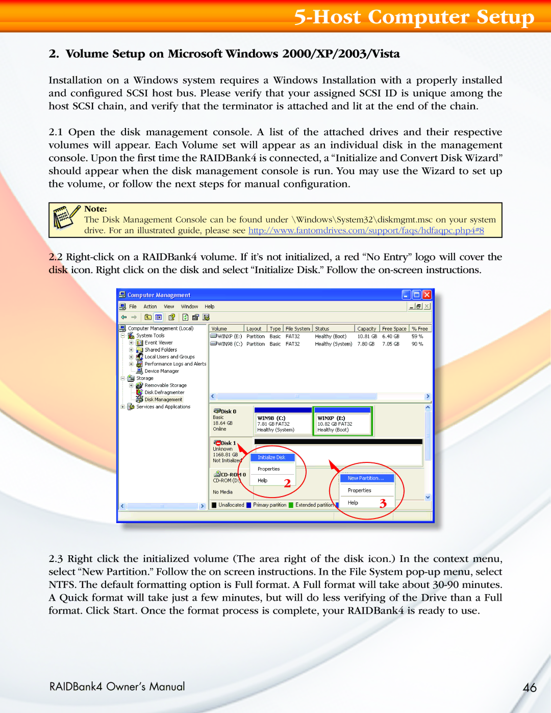 MicroNet Technology RAIDBank4 manual Volume Setup on Microsoft Windows 2000/XP/2003/Vista 