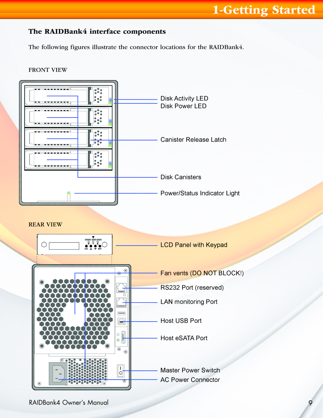 MicroNet Technology manual RAIDBank4 interface components 