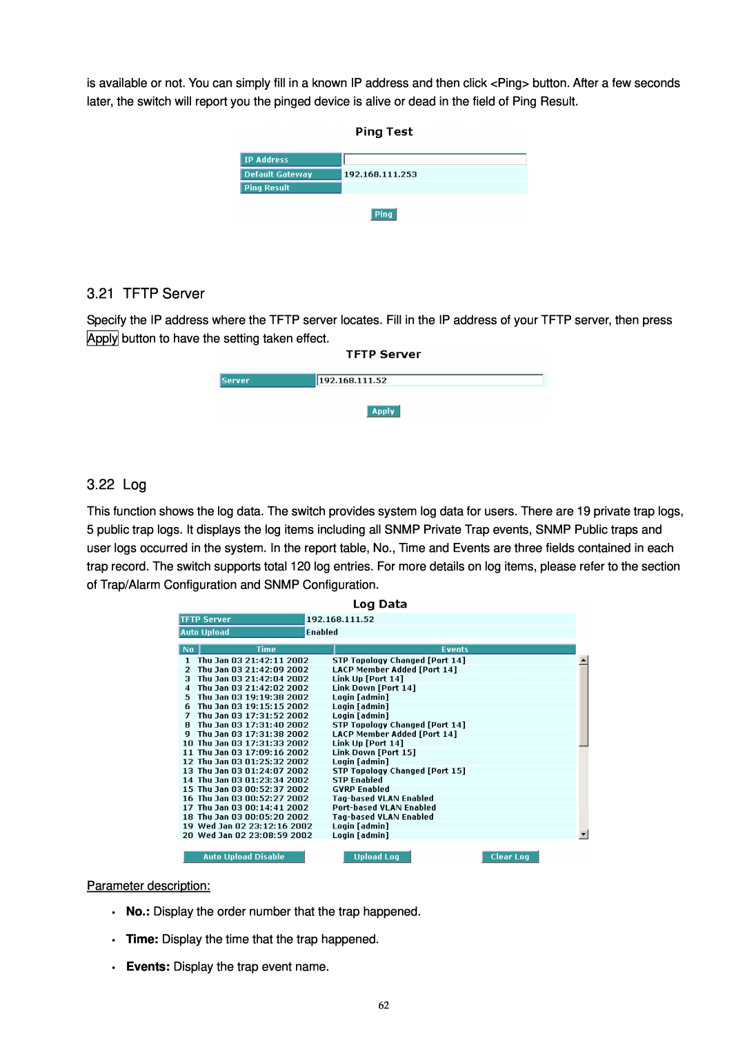 MicroNet Technology SP1659P user manual TFTP Server, 3.22 Log 