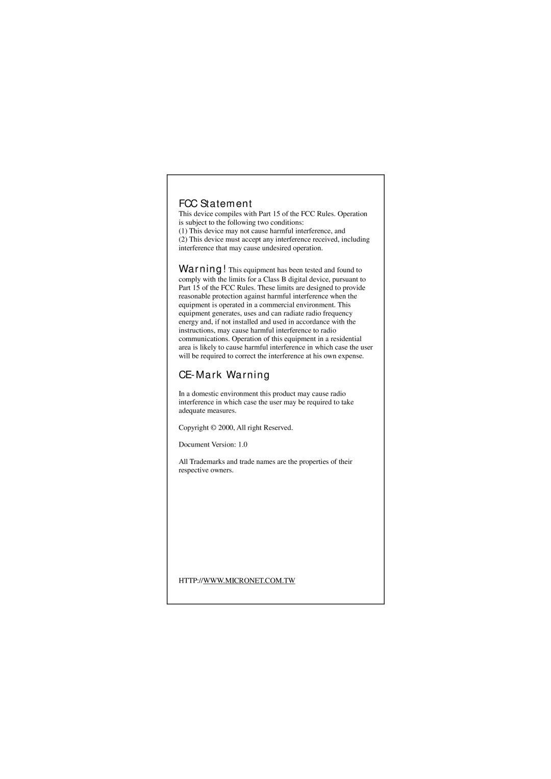 MicroNet Technology SP2515 SERIES manual FCC Statement, CE-Mark Warning 