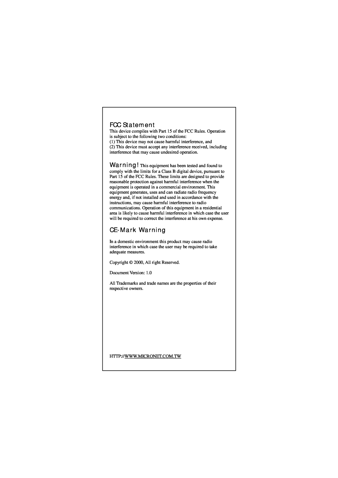 MicroNet Technology SP2515 SERIES manual FCC Statement, CE-Mark Warning 